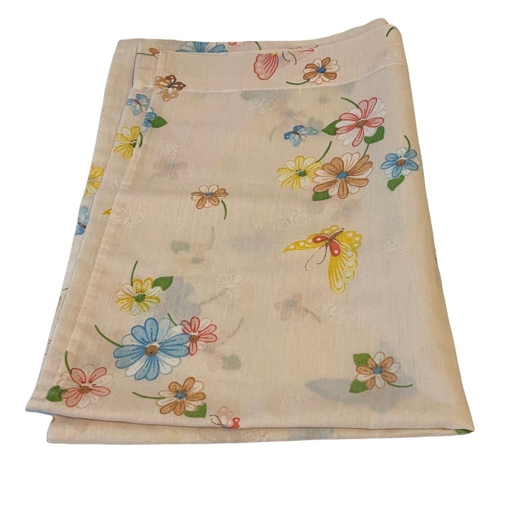 Vtg Thomaston Pink Butterfly Standard Pillow Case Linen Cotton Floral Blue